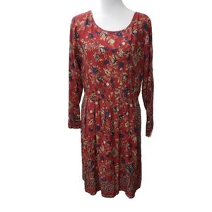 Lucky Brand Boho Peasant Dress Floral Long Sleeve